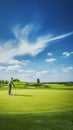 The Thrill of Lining Up a Putt with a Bright Sky Overlooking the Green Course Landscape