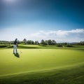 The Thrill of Lining Up a Putt with a Bright Sky Overlooking the Green Course Landscape