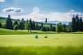 The Thrill of Lining Up a Putt with a Bright Sky Overlooking the Green Course Landscape