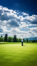 The Thrill of Lining Up a Putt with a Bright Sky Overlooking the Green Course Landscape