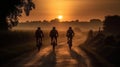 The Thrill of the Ride, Cyclists on a Sunset Road - Back View