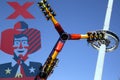 Thrill rides and top of Texas tower at State Fair Royalty Free Stock Photo