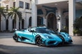 The thrill of speed and luxury with a Yas Marina Blue Koenigsegg Jesko supercar generative Ai