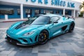 The thrill of speed and luxury with a Yas Marina Blue Koenigsegg Jesko supercar generative Ai