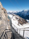 The Thrill Walk at Birg near Schiltorn in the Swiss Alps. It`s a steel pathway built into the mountainside. Royalty Free Stock Photo