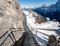 The Thrill Walk at Birg near Schiltorn in the Swiss Alps. It`s a steel pathway built into the mountainside. Royalty Free Stock Photo