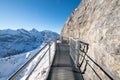 The Thrill Walk at Birg near Schiltorn in the Swiss Alps. It`s a steel pathway built into the mountainside. Royalty Free Stock Photo