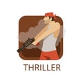 Thriller cinema genre, symbol for cinema or channel, cinematography, movie production vector Illustration