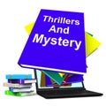 Thrillers and Mystery Book Laptop Shows Genre Fiction Books Royalty Free Stock Photo