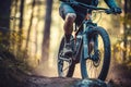 Thrilling Adventure Cyclist Riding Mountain Bike in the Enchanting Forest Landscape. created with Generative AI