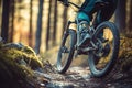 Thrilling Adventure Cyclist Riding Mountain Bike in the Enchanting Forest Landscape. created with Generative AI