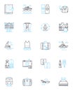 Thrilling adventure linear icons set. Expedition, Quest, Exploration, Adrenaline, Rush, Thrill, Challenge line vector