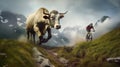 Cow Attak. Generative AI Royalty Free Stock Photo