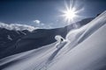 Thrilling Descent: Capturing the Excitement as a Skier Tackles an Untracked Mountain Virgin. ai generative