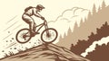 Thrilling downhill mountain biking experience on a rugged, winding forest path, vector design Generative AI Royalty Free Stock Photo