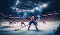 A Thrilling Hockey Game at the Packed Stadium Royalty Free Stock Photo