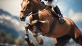 Thrilling Horse Jumping Displaying Athleticism and Skill. Generative AI