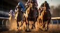 A Thrilling Horse Race at the Racetrack. Generative AI Royalty Free Stock Photo