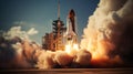 Thrilling NASA Space Shuttle\'s Majestic Takeoff Amid Billowing Fire and Smoke