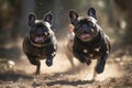 Ai Generative French bulldogs running in a race, selective focus on the dog