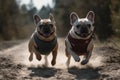 Ai Generative French bulldogs running in a race, selective focus on the dog