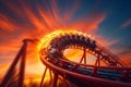 Thrilling Roller Coaster Ride at Sunset