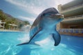 Thrilling showstopper, dolphin\'s captivating high-flying antics in the pool