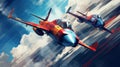 Thrilling Sky Race: Three Speeding Planes in Abstract Illustration