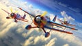 Thrilling Sky Race: Three Speeding Planes in Abstract Illustration
