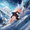 Thrilling snowy avalanche rush in a captivating art style