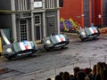 Police cars drive in tilted position at stunt show Crazy Cops in Movie Park Germany