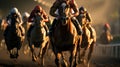 The Thrilling World of Horse Racing. Jockeys on the Fast Track of the Racecourse. Generative AI Royalty Free Stock Photo