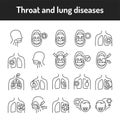 Throat and lung diseases color line icons set. Pictograms for web page, mobile app, promo.