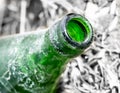 Throat old green bottle in nature Royalty Free Stock Photo