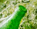 Throat old green bottle in nature Royalty Free Stock Photo