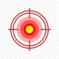 Throat pain or joint pain target red circle vector icon, pain localization spot of sore hurt and ache of toothache, stomach pain