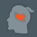 Throbbing headache.Headache icon. Abstract minimal illustration of young man with red throbbing heart in his head suffers from Royalty Free Stock Photo