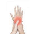 Throbbing pain in hand of Asian young man. Concept of hand injury Royalty Free Stock Photo