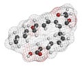 Thromboxane A2 TXA2 molecule. 3D rendering. Atoms are represented as spheres with conventional color coding: hydrogen white,.