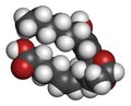 Thromboxane A2 TXA2 molecule. 3D rendering. Atoms are represented as spheres with conventional color coding: hydrogen white,.