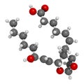 Thromboxane A2 (TXA2) molecule. 3D rendering.