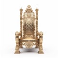Golden throne on white background. A royal coronation throne.