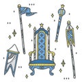 Set of throne, flags and sceptre - kingdom element set