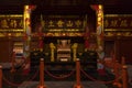 Throne hall interior inside Shuri Castle at in Naha, Okinawa, Japan