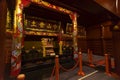 Throne hall interior inside Shuri Castle at in Naha, Okinawa, Japan