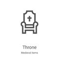 throne icon vector from medieval items collection. Thin line throne outline icon vector illustration. Linear symbol for use on web