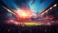 Throngs of Fans in a Filled Stadium as Fireworks Light the Sky. AI Generated.