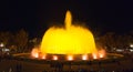 Throngs of people at the colourful light & water fountain show. Night in Barcelona, Spain, at the magic fountain. Royalty Free Stock Photo