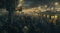 Throngs of people fill the bustling train station all vying for a spot on the packed trains. The noise of announcements Royalty Free Stock Photo