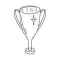 Throphy in hand drawn doodle style. Champion award Vector. Winner Illustration Sign. Best Achievement Symbol.